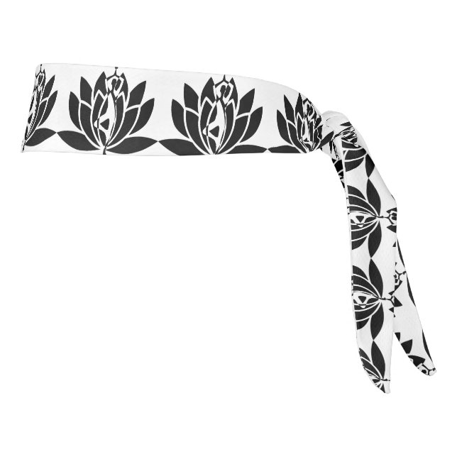 Elegant Black & White Zen Yoga Lotus Flower Tie Headband (Rotate 90)