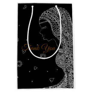 Elegant Black & WhiteBridal Shower Thank You Gift  Medium Gift Bag