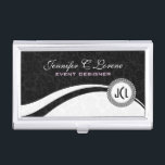 Elegant Black & WhiteVintage Floral Damasks 2a Business Card Holder<br><div class="desc">Elegant black and white vintage floral damasks pattern with dynamic lines. Fully customizable business card-holder template. Matching business card available.  Request any product with this design if you cont see it by clicking on- Ask This Designer-  Button..</div>