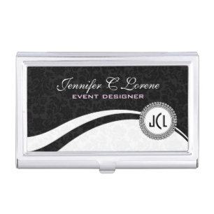 Elegant Black & WhiteVintage Floral Damasks 2a Business Card Holder