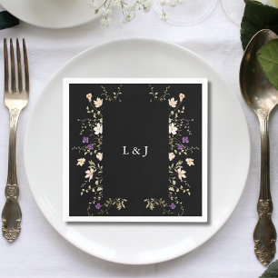Elegant Black Wildflowers Floral Wedding Napkin