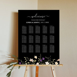 Elegant Black Wildflowers Wedding Seating Chart Foam Board