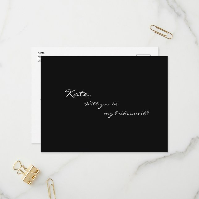 Elegant Black Will You Be My Bridesmaid Invitation Postcard