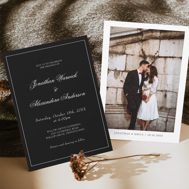 Elegant Black Winter Wedding Photo  Invitation (Creator Uploaded)