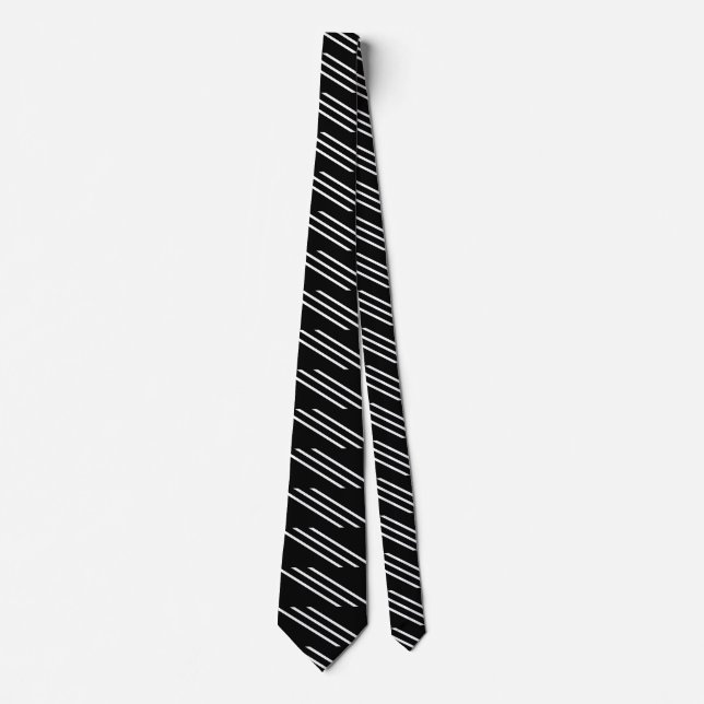 Elegant Black with 3 White Lines Neck Tie (Front)