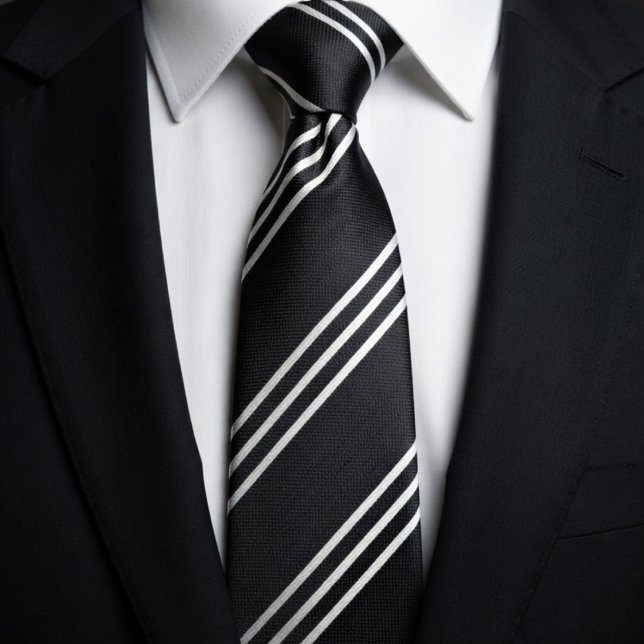 Elegant Black with 3 White Lines Neck Tie (Creator Uploaded)