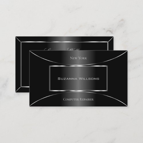 Elegant Black with Decorative Silver Decor Stylish Business Card