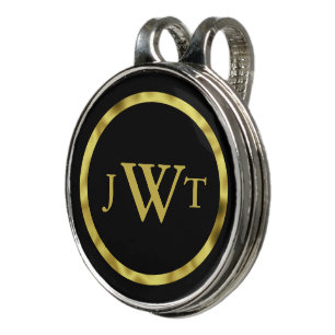 Elegant Black with Faux Gold Monogram Golf Hat Clip