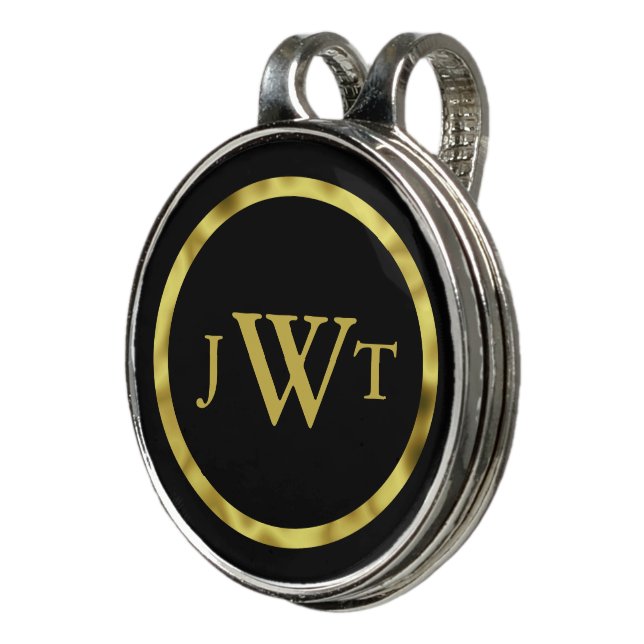 Elegant Black with Faux Gold Monogram Golf Hat Clip (3/4)