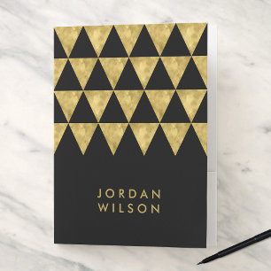 Elegant Black with Faux Gold Triangle Pattern Pocket Folder