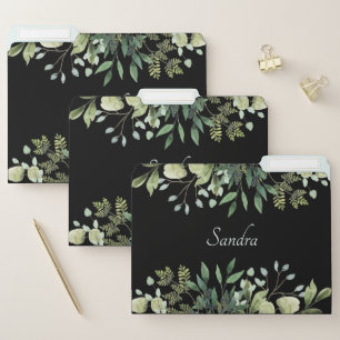 Elegant black with flowers and name file folder