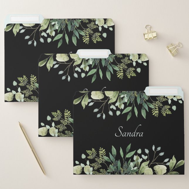 Elegant black with flowers and name file folder (Set)