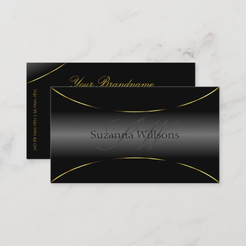 Elegant Black with Gold Border and Monogram Luxury Business Card