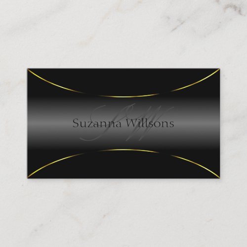Elegant Black with Gold Border and Monogram Luxury Business Card