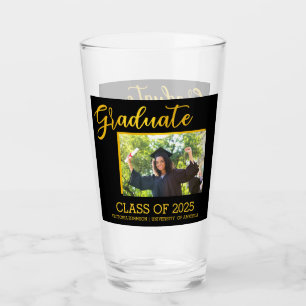Elegant Black with Gold Glitter Graduate Photo Glass
