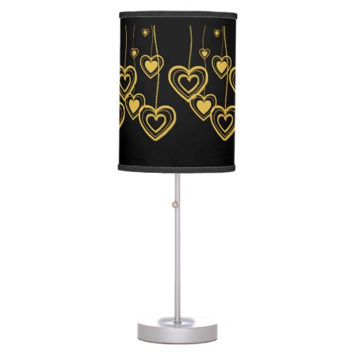 Elegant Black With Gold Hanging Hearts Table Lamp