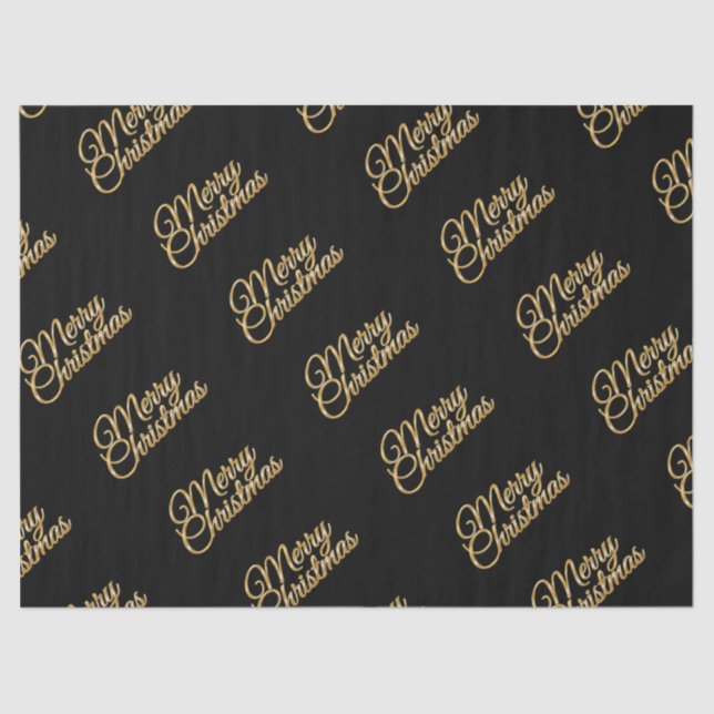 Elegant Black with Gold Merry Christmas Script  Tissue Paper (Front)