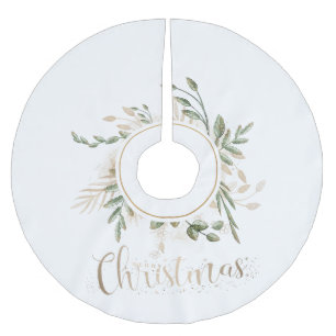 Elegant Black with Gold Merry Christmas Typography Brushed Polyester Tree Skirt