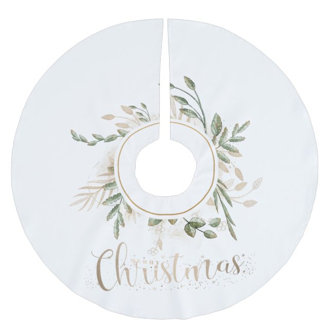 Elegant Black with Gold Merry Christmas Typography Brushed Polyester Tree Skirt (Front)