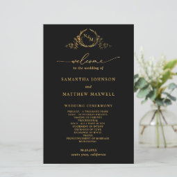 Elegant Black with Gold Monogram Wedding Program | Zazzle