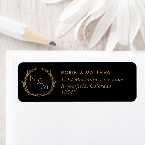 Elegant Black with Gold Monogrammed Wedding Label