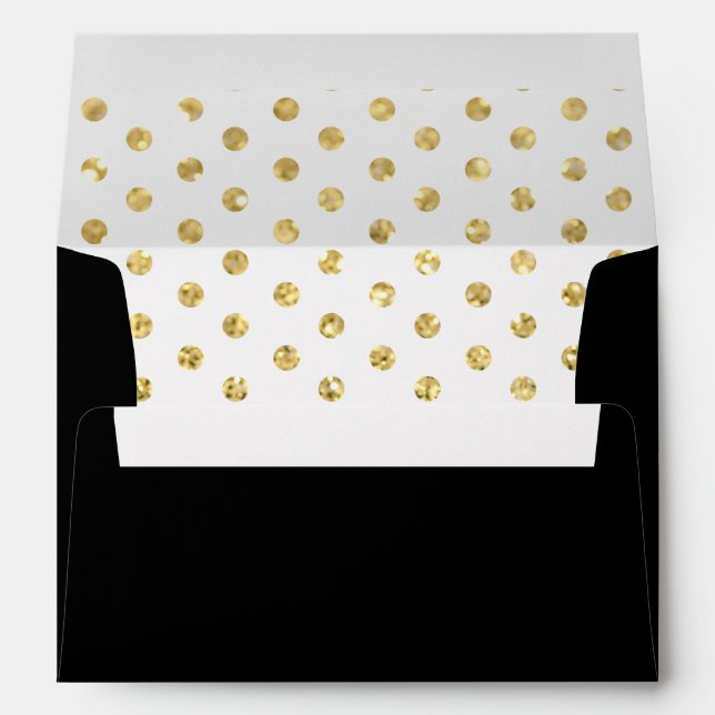 Elegant Black with Gold Polka Dots Patterns Envelope (Back (Bottom))