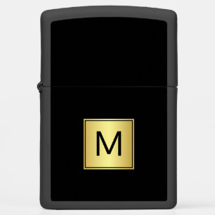 Elegant Black with Gold Square Frame and Monogram Zippo Lighter