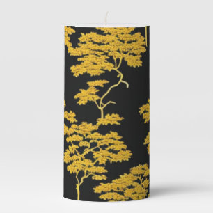 Elegant Black with Gold Tree Pillar Candle