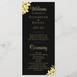 Elegant Black with Gold Typography Wedding Program