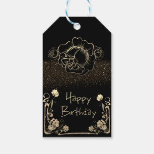elegant black with golden roses gift tags