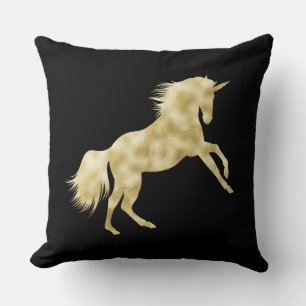 ELEGANT BLACK WITH GOLDEN UNICORN THROW PILLOW