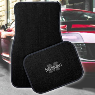 Elegant Black With Gray Name & Monogram DIY Car Floor Mat