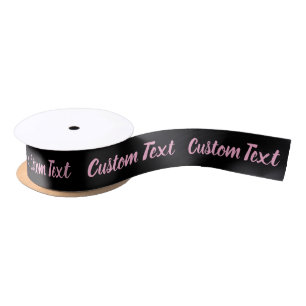 Elegant Black with Light Pink Script Text Template Satin Ribbon