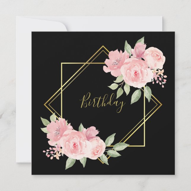 Elegant black with pink roses Invitation (Front)