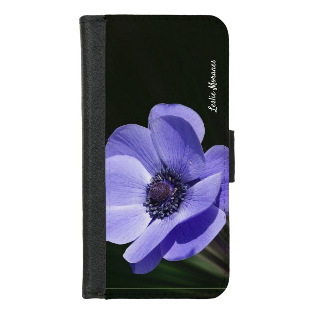 Elegant Black with Purple Flower iPhone Wallet Case (Front)