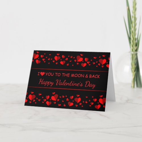 Elegant Black with Red Hearts Valentines Day Holiday Card