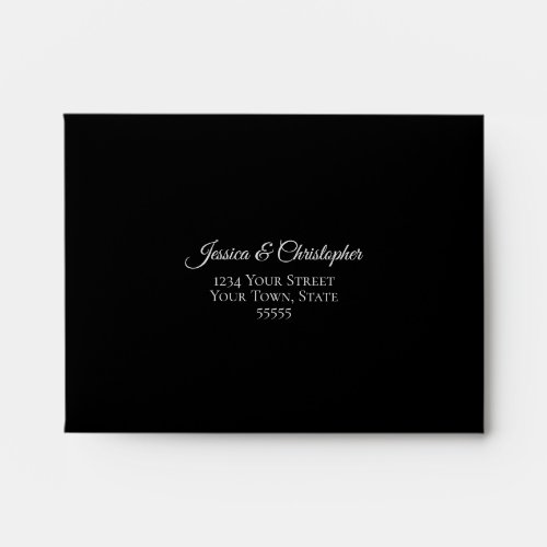 Elegant Black with Silver Frills Wedding RSVP Envelope