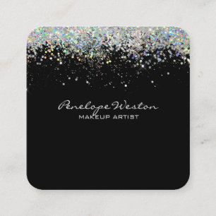 Elegant Black with Silver Glitter Square Business Card
