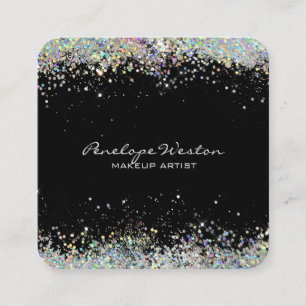 Elegant Black with Silver Glitter Square Business Card