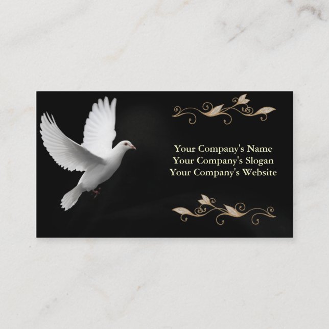 Elegant Black With White Dove- Business Card (Front)