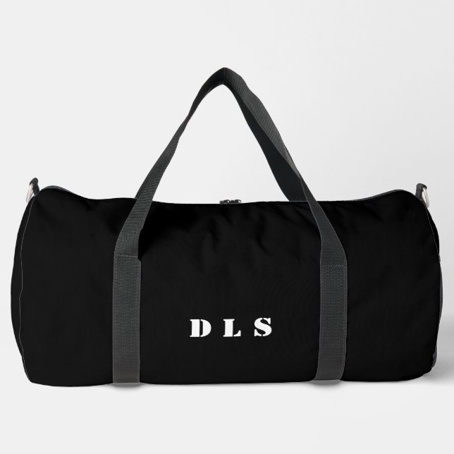 Elegant Black with white Initials Duffle Bag (Front)