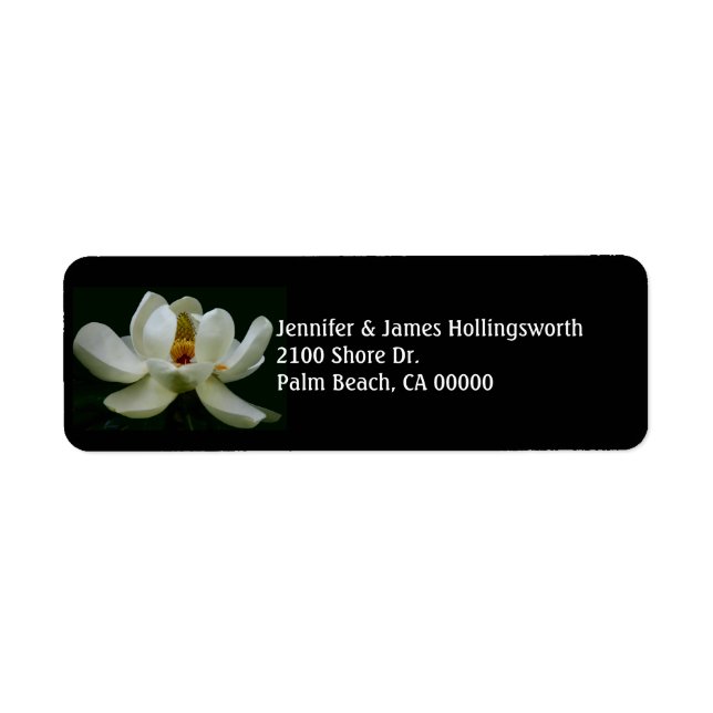 Elegant Black With White Magnolia Custom Label (Front)