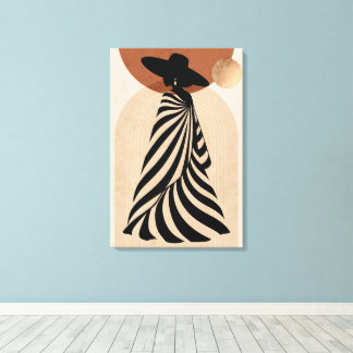 Elegant Black Woman Silhouette Boho Abstract Art  Canvas Print