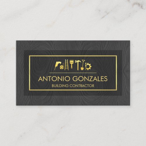 Elegant Black Wood Gold Handyman Frame Business Card