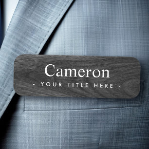Elegant black wood grain look first name title name tag