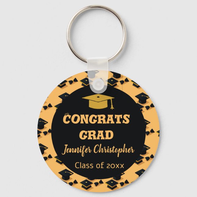 Elegant  Black & Yellow graduation 2026 Favors Keychain (Front)