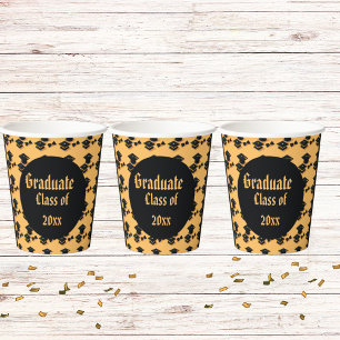  Elegant Black & Yellow Graduation Party 2026 Paper Cups