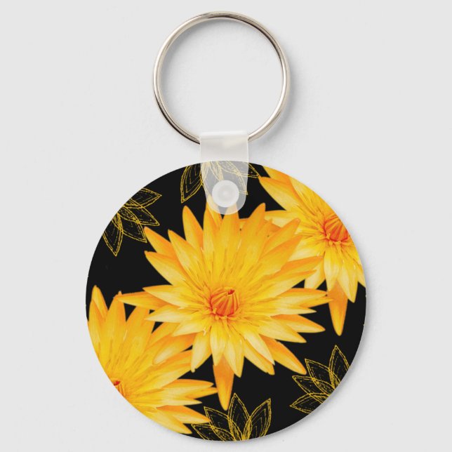 Elegant black & yellow lillies - customizable keychain (Front)