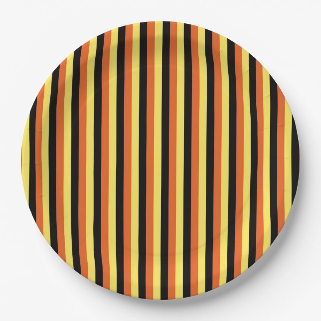 Elegant Black & Yellow Striped Modern Retro Paper Plates (Front)