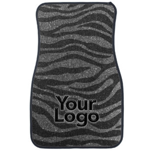 Elegant Black Zebra Glitter Business Logo Classic Car Floor Mat